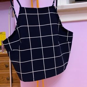 High neck plaid halter crop top